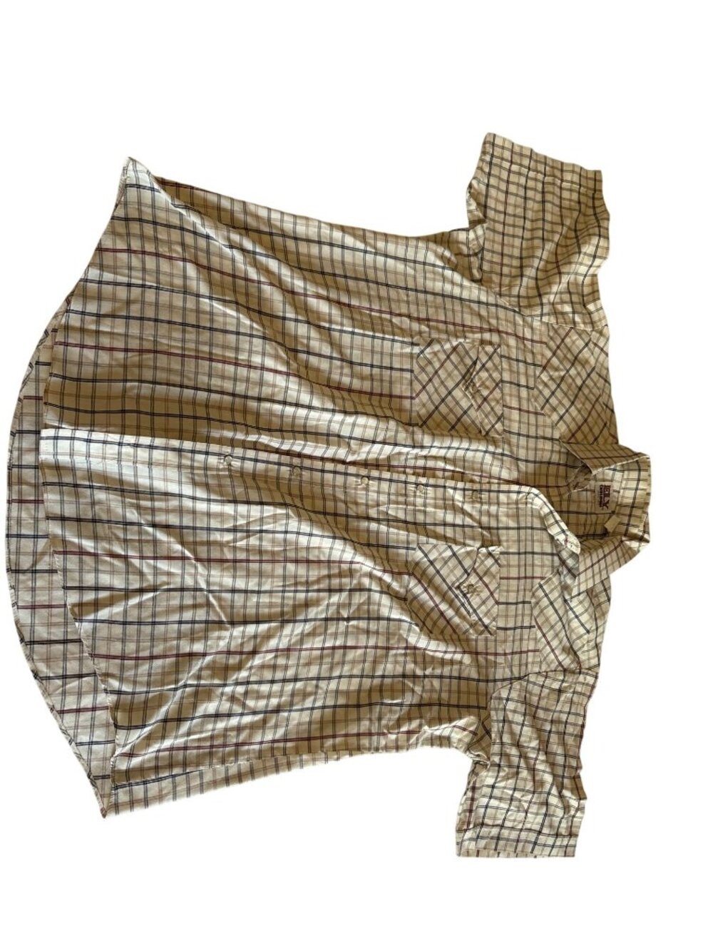 Ely Cattleman Mens XL Plaid Western Shirt Beige Short Sleeve Snap Pockets